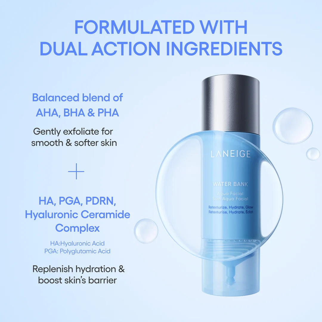 LANEIGE Water Bank Aqua Facial Serum (30ml / 1.01 fl. oz.) – Hydrating, Retexturizing & Glow Serum