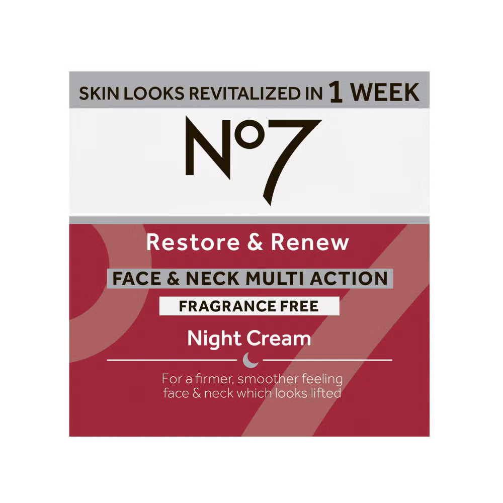 No7 Restore & Renew Face & Neck Multi Action Fragrance Free Night Cream - 50ml (1.69 US Fl Oz)