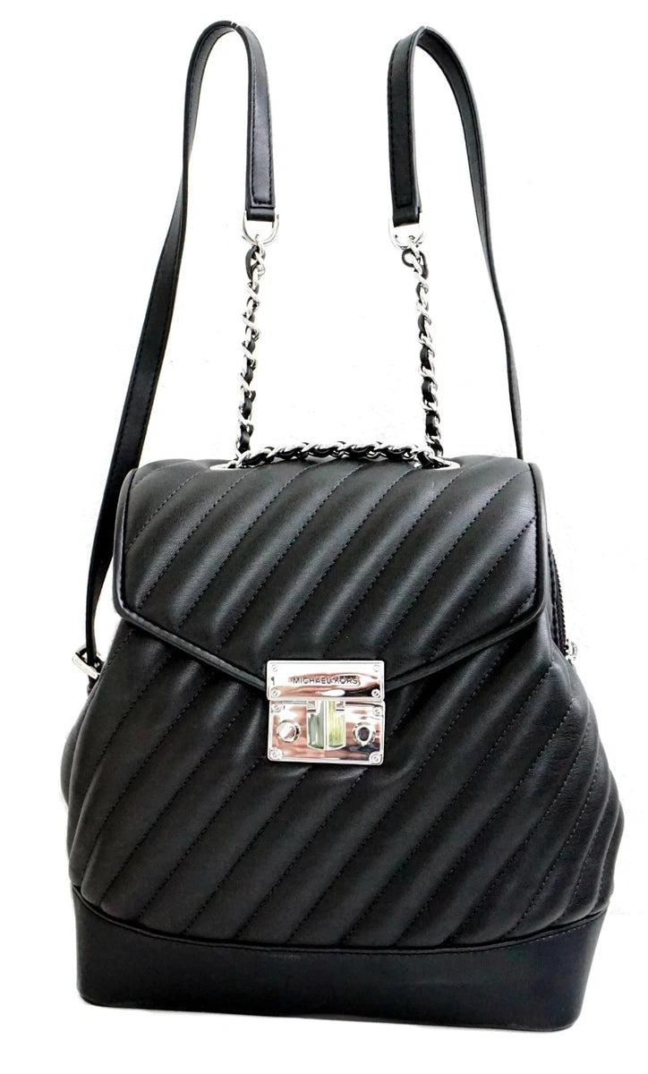Michael Kors Rose Black MD Chain Backpack | Luxury Quilted Leather Backpack for Women