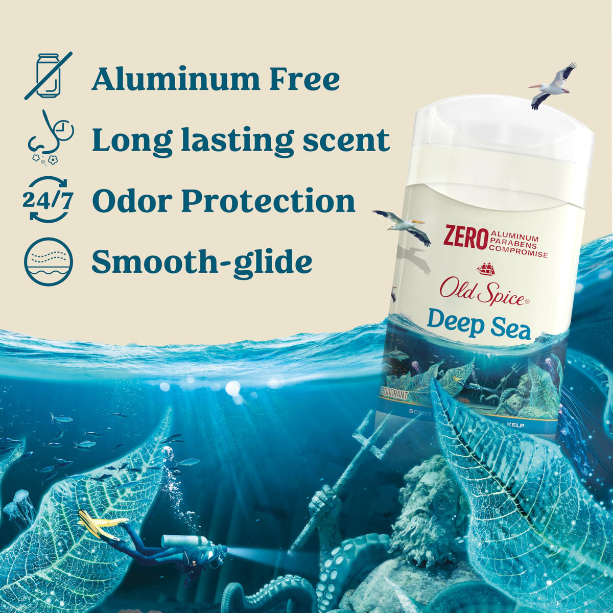 Old Spice Deep Sea Deodorant - Zero Aluminum Parabens Men Stick