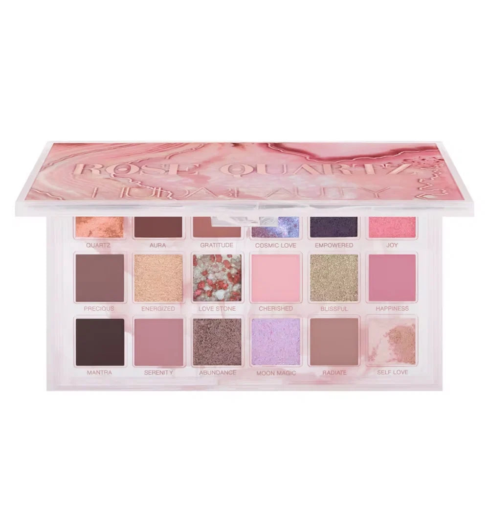 Huda Beauty Rose Quartz Eyeshadow Palette – 18 Shades of High-Pigment Rose Crystals