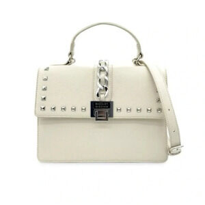Badgley Mischka Ivory Studded Top Handle Satchel Bag for Women | Luxury Designer Handbag