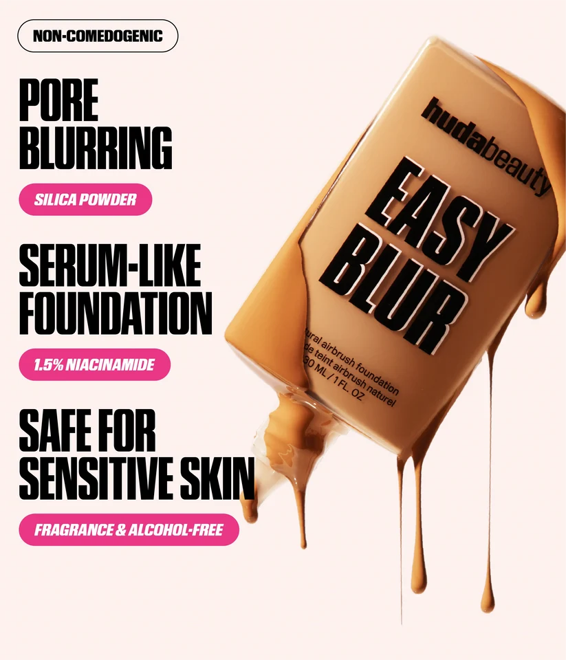 Huda Beauty Easy Blur Natural Airbrush Foundation 30ml – Lightweight Smoothing Makeup