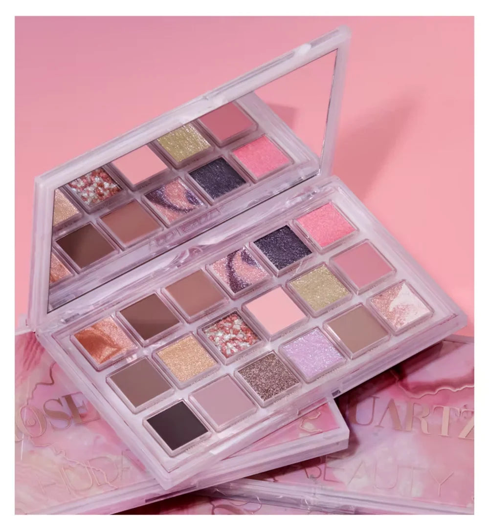 Huda Beauty Rose Quartz Eyeshadow Palette – 18 Shades of High-Pigment Rose Crystals