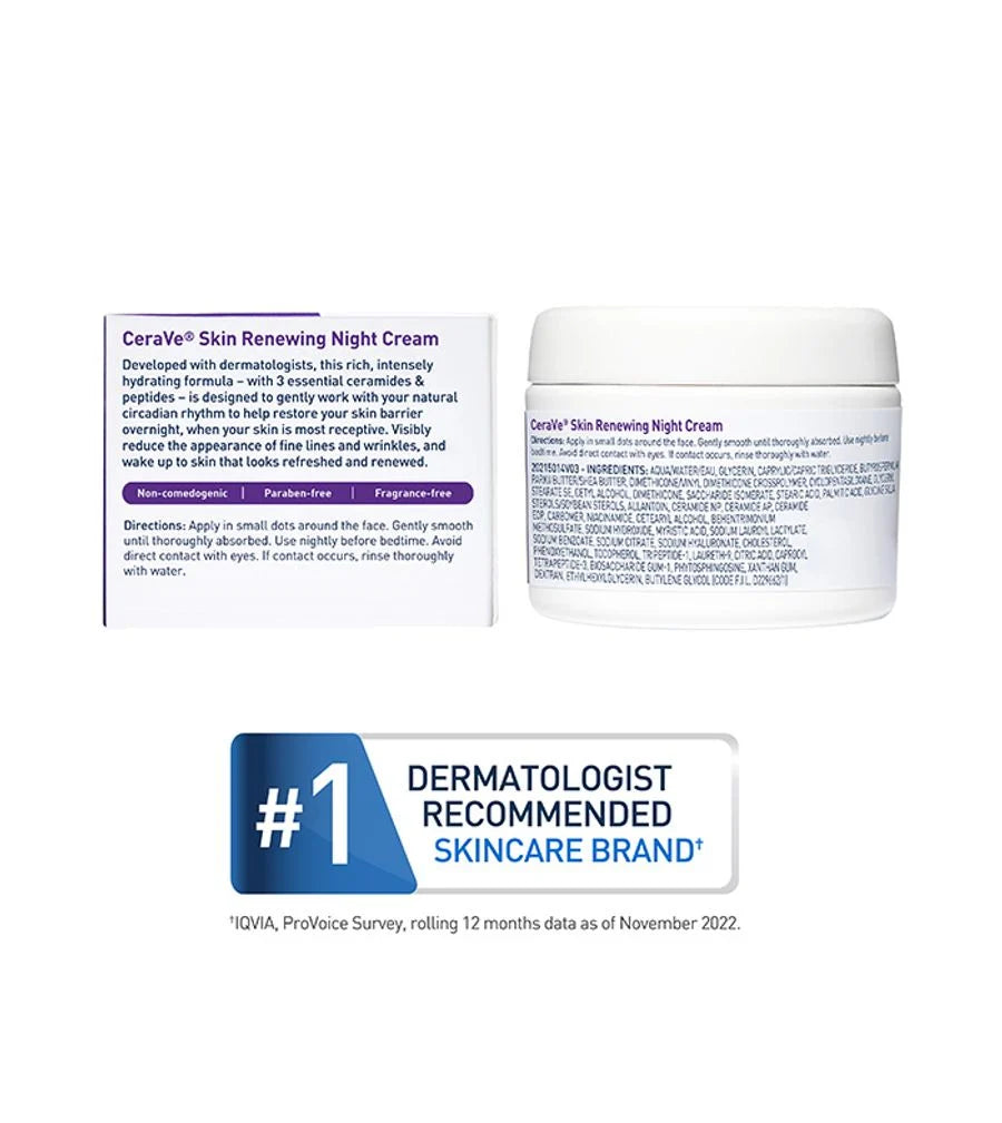 CeraVe Skin Renewing Night Cream with Peptide Complex, Ceramides & Niacinamide – 48g