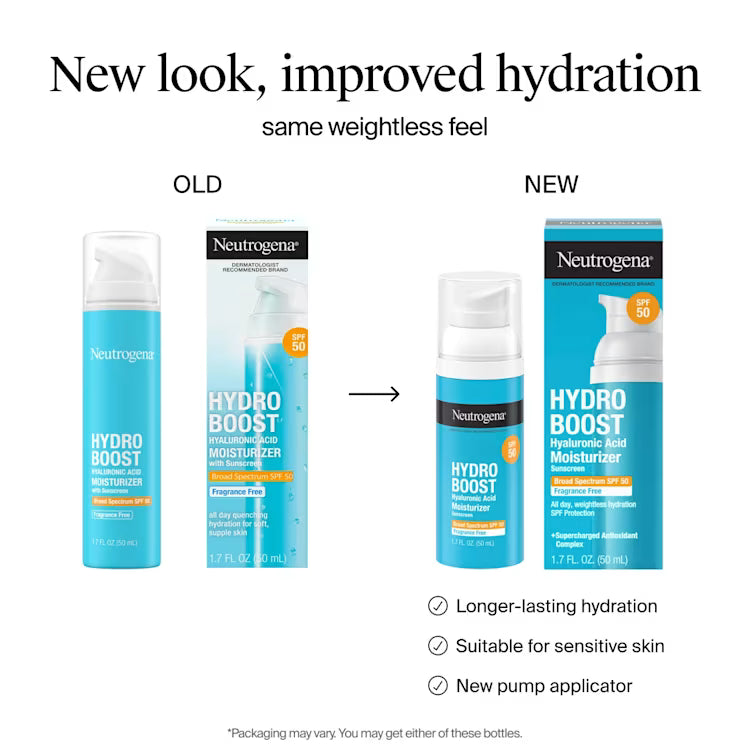 Neutrogena Hydro Boost Hyaluronic Acid Moisturizer SPF 50 50ml – Fragrance-Free Face Moisturizer with Sunscreen