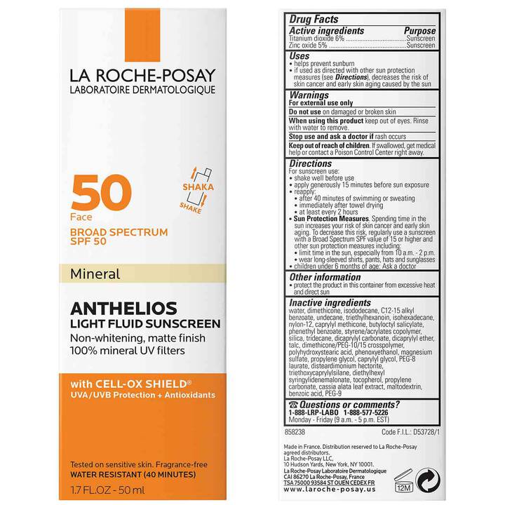 La Roche-Posay Anthelios Mineral Light Fluid Sunscreen SPF 50 50ml – Fragrance-Free Matte Finish Face Sunscreen