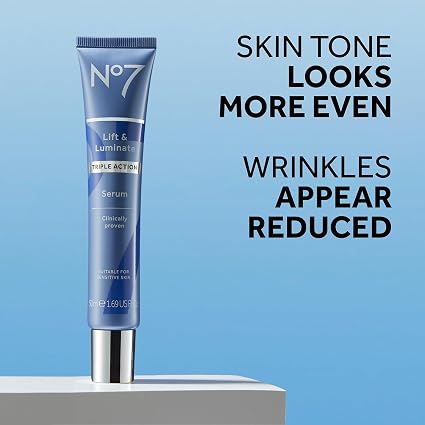 No7 Lift & Luminate Triple Action Serum - Anti-Aging Face Serum (1.69 oz / 50ml)
