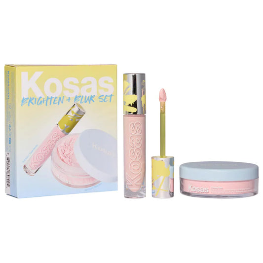 Kosas Brighten + Blur Set – Setting Powder & Wet Lip Oil Makeup Set