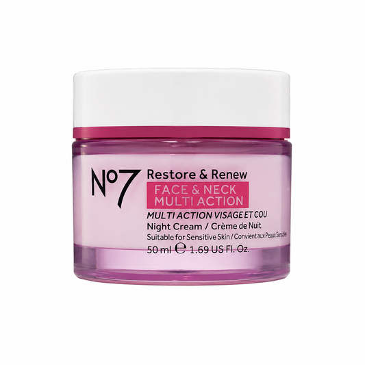 No7 Restore & Renew Face & Neck Multi Action Night Cream - 50ml (1.69 US Fl Oz) Jar