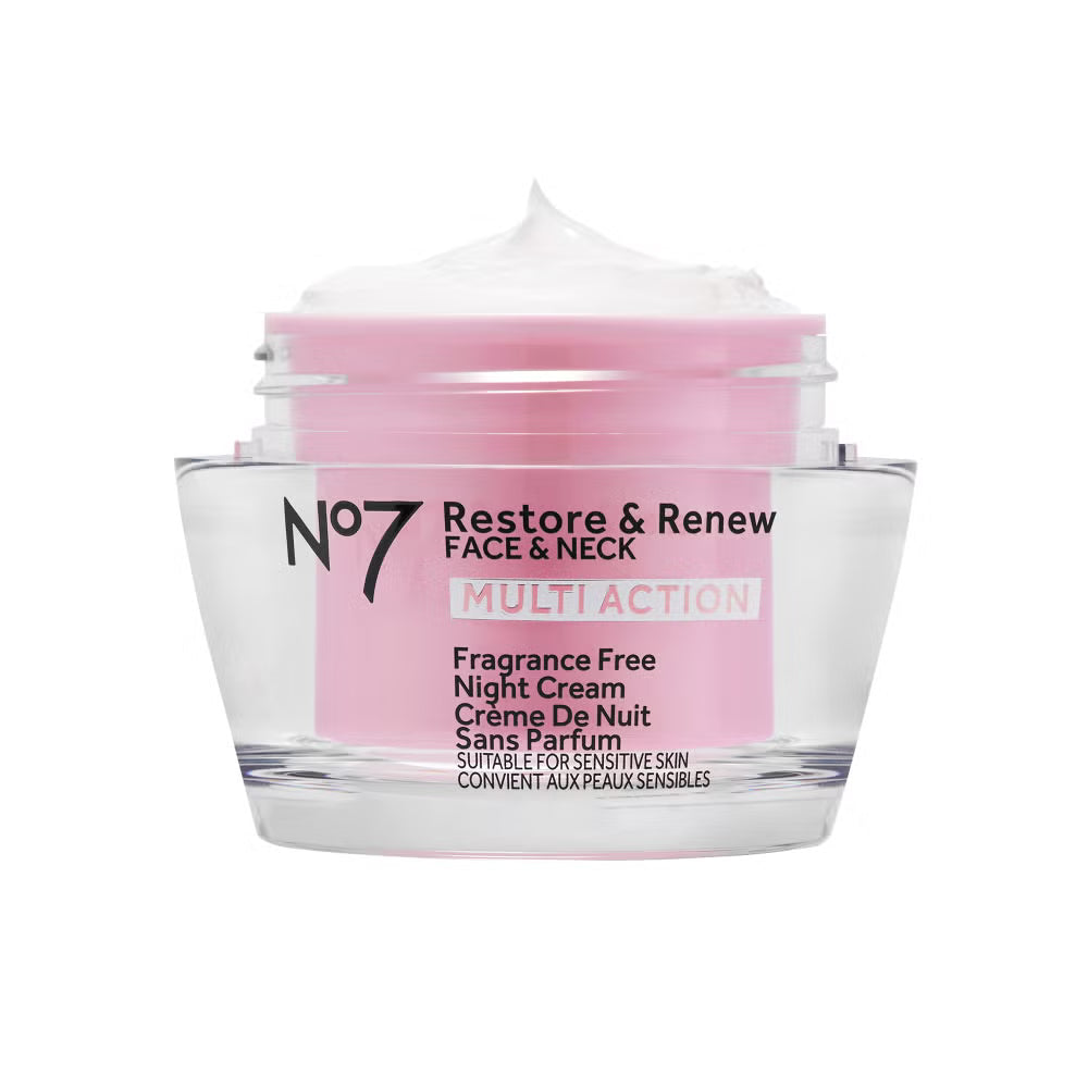 No7 Restore & Renew Face & Neck Multi Action Fragrance Free Night Cream - 50ml (1.69 US Fl Oz)