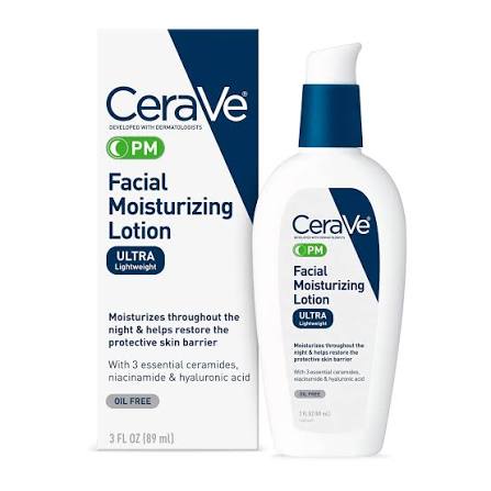 CeraVe PM Facial Moisturizing Lotion Ultra Lightweight 89mL | Night Face Moisturizer with Ceramides & Niacinamide