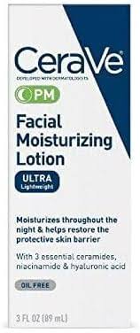 CeraVe PM Facial Moisturizing Lotion Ultra Lightweight 89mL | Night Face Moisturizer with Ceramides & Niacinamide