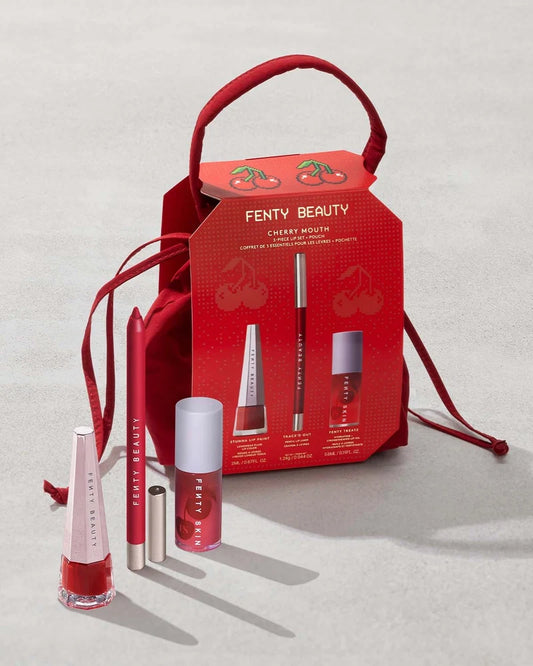 Fenty Beauty Cherry Mouth 3-Piece Lip Set + Pouch – Limited Edition Holiday Kit