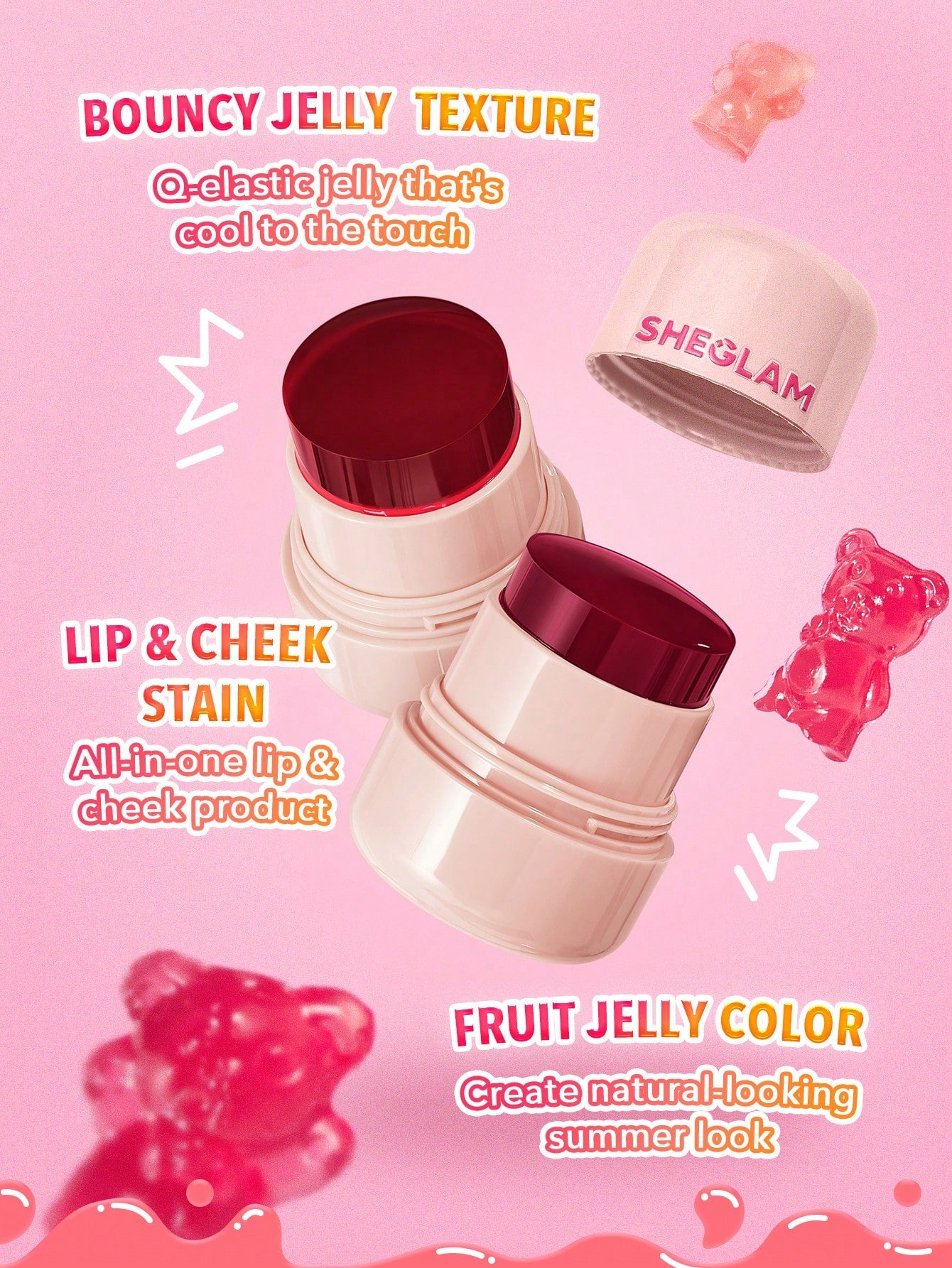 SHEGLAM Jelly-Licious Hydrating Lip & Blush Tint – Moisturizing Lip & Cheek Tint