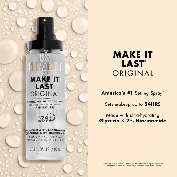 Milani Make It Last Original Natural Finish Setting Spray - Glycerin & 2% Niacinamide (2.03 Fl Oz / 60ml)