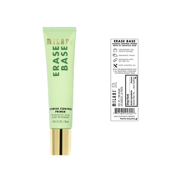 Milani Erase Base Blemish Control Primer - 2% Salicylic Acid Acne Treatment (1 Fl Oz / 30ml)