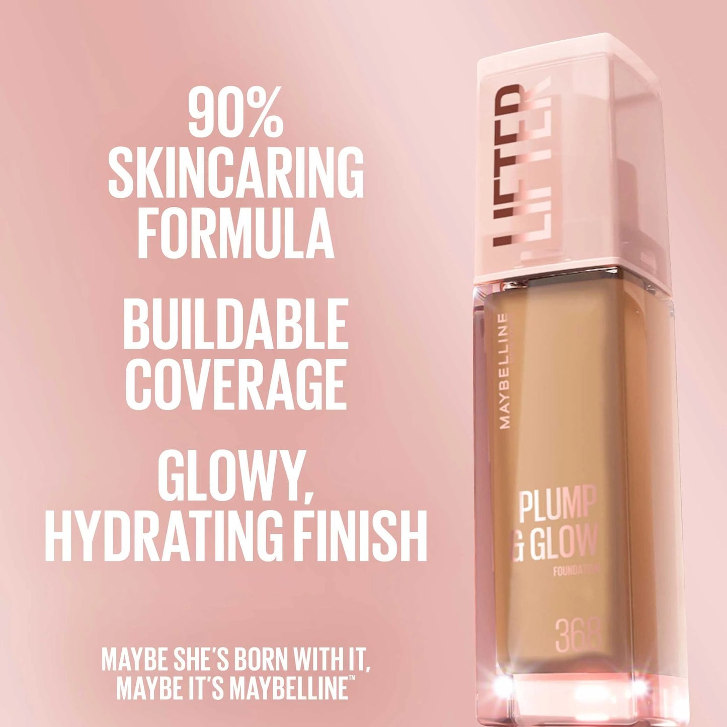 Maybelline Lifter Plump & Glow Foundation 30ml – Hydrating Dewy Finish Liquid Foundation