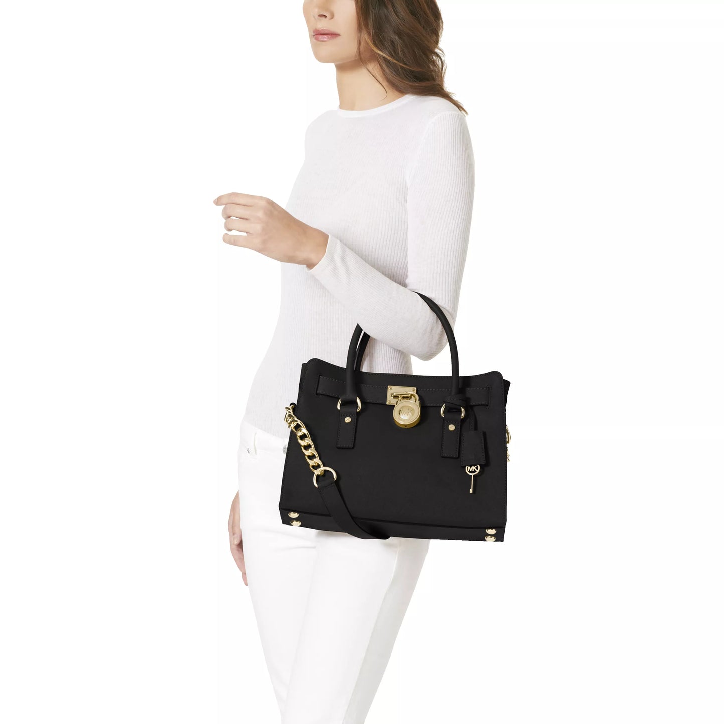 Michael Kors Hamilton Black Leather Satchel Bag for Women | Luxury Designer Handbag