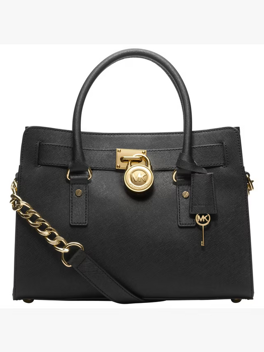 Michael Kors Hamilton Black Leather Satchel Bag for Women | Luxury Designer Handbag