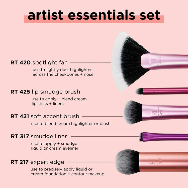 Real Techniques Artist Essentials Makeup Brush Set – Foundation, Contour, Highlighter, Blush, Liner & Lip Brushes