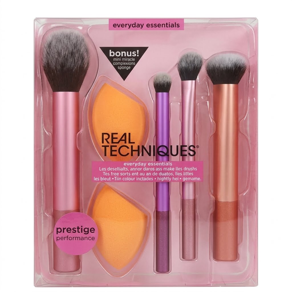 Real Techniques Everyday Essentials Makeup Brush Set – Blush, Foundation, Shadow, Highlighter & Concealer