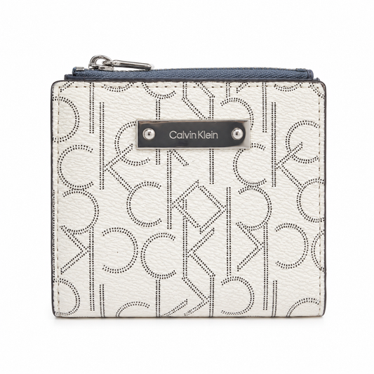Calvin Klein Monogram White Compact Wallet for Women | Designer Zip Wallet