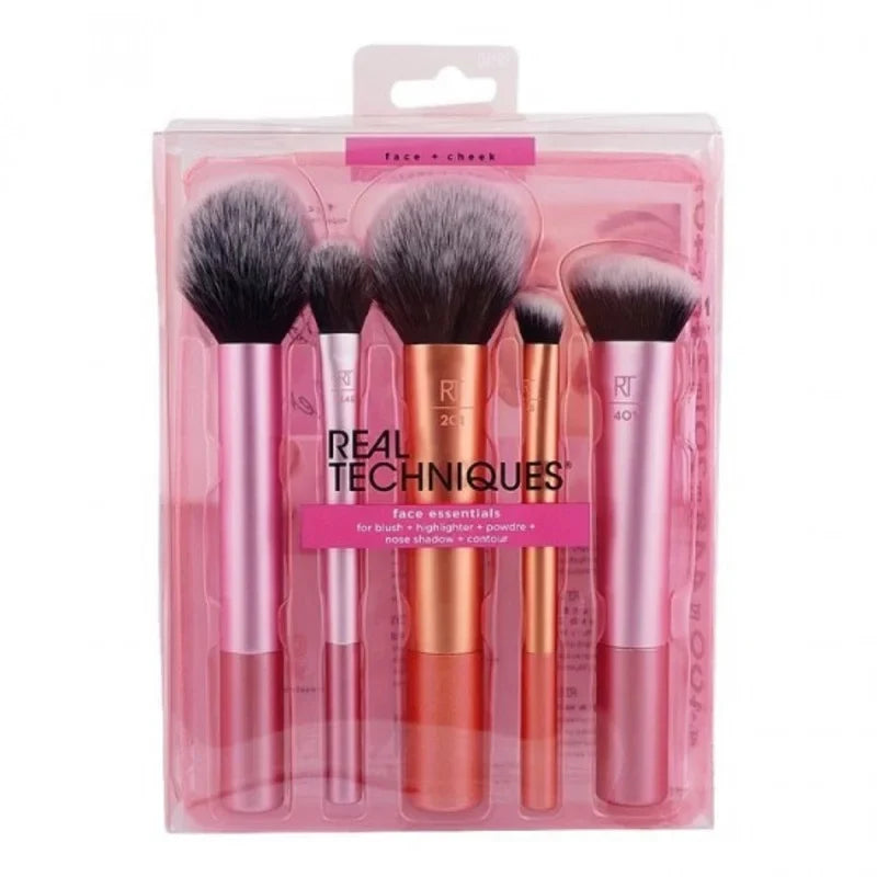 Real Techniques Face Essentials Makeup Brush Set – Blush, Highlighter, Powder, Nose Shadow & Contour Brushes