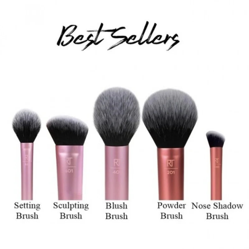 Real Techniques Face Essentials Makeup Brush Set – Blush, Highlighter, Powder, Nose Shadow & Contour Brushes