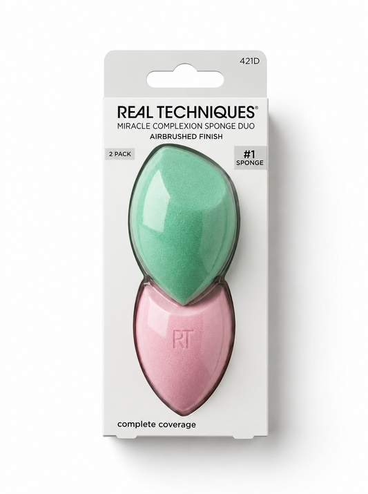 Real Techniques Miracle Mattifying Duo – Powder Sponges for Airbrushed Matte Finish, 2 Pack