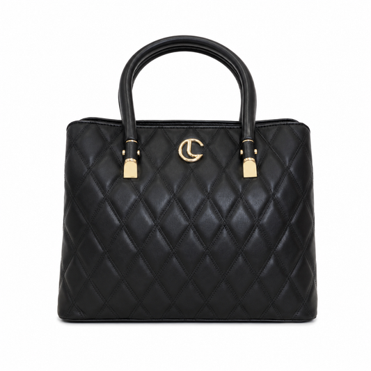 Le Confort Black Quilted Top Handle Tote Bag for Women | Premium Designer Handbag