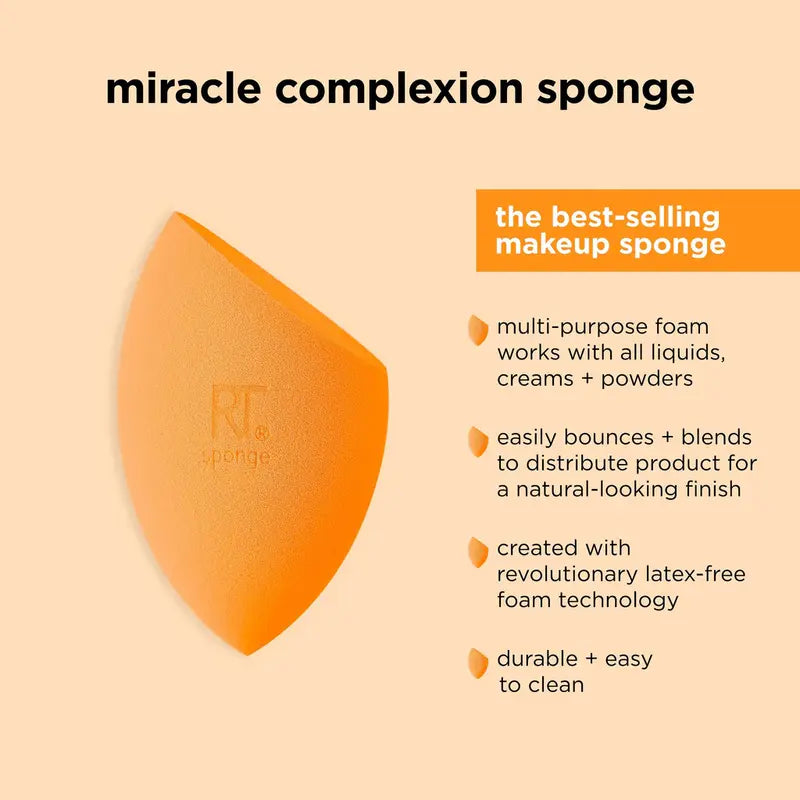 Real Techniques Miracle Complexion Sponge + Antimicrobial – Natural Glow Finish Makeup Sponge for Light to Medium Coverage
