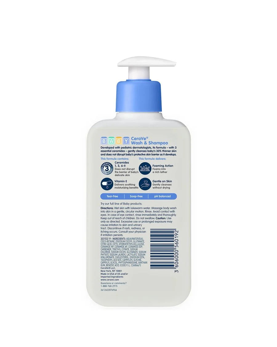 CeraVe Baby Wash & Shampoo 237ml | Gentle Tear-Free Hair & Body Cleanser for Babies
