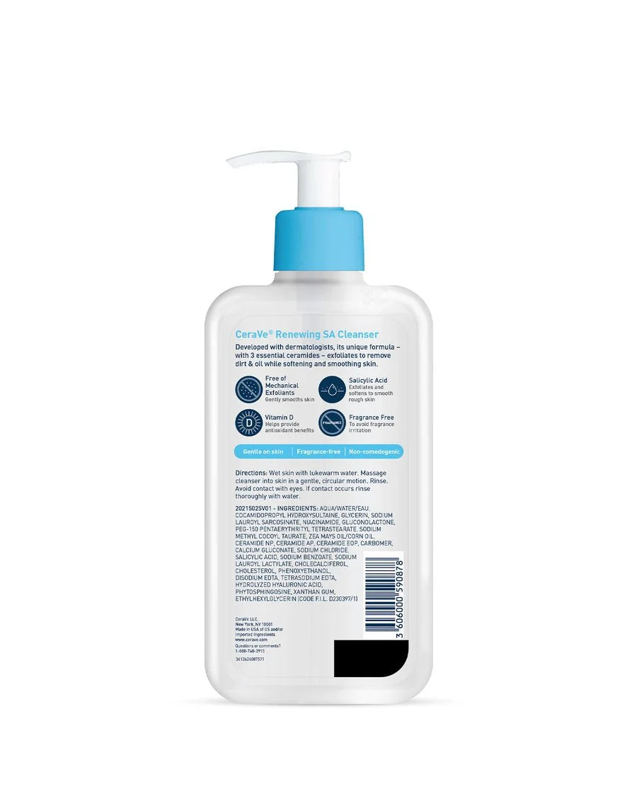 CeraVe Renewing SA Cleanser 237ml | Salicylic Acid Exfoliating Face Wash for Normal Skin