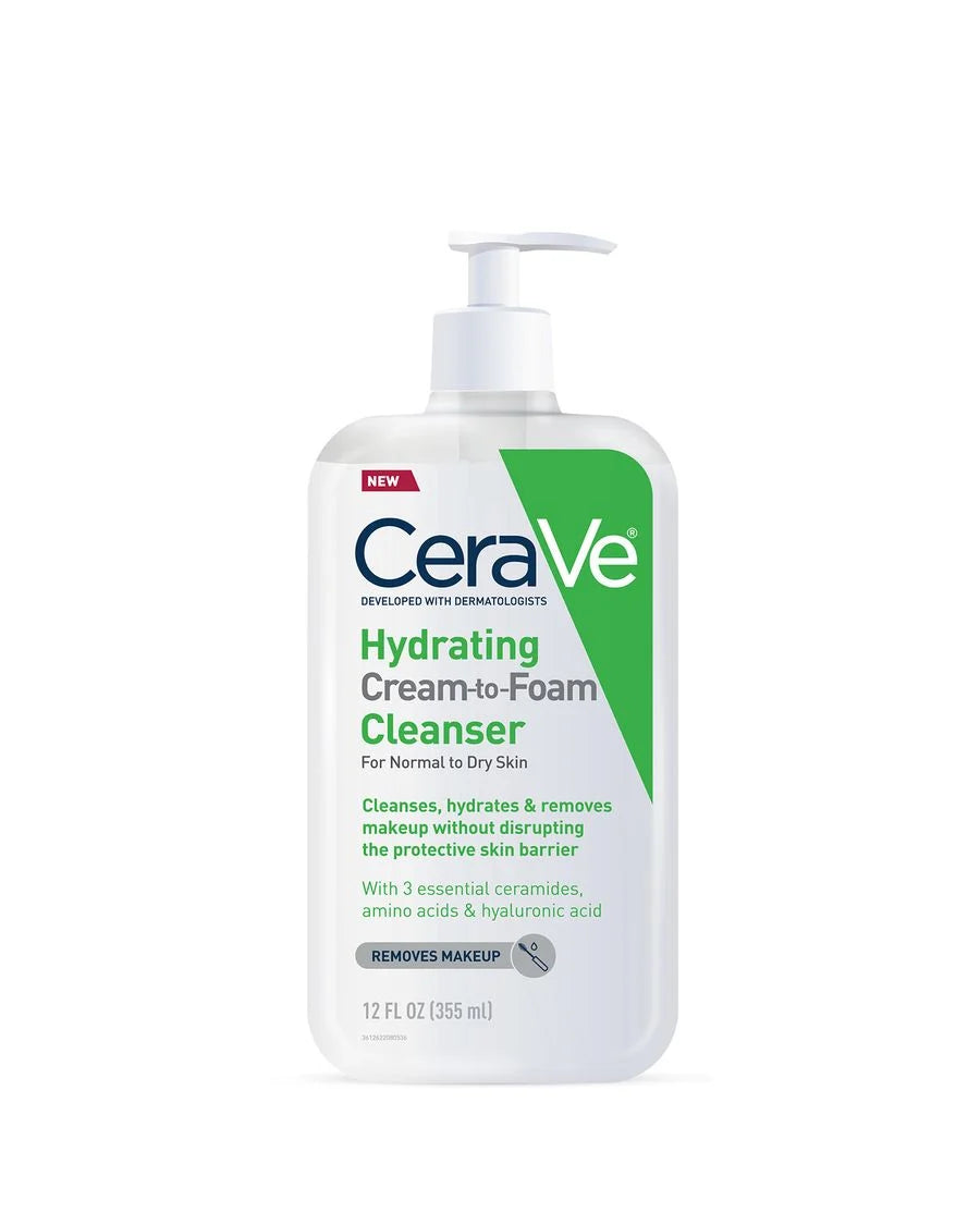 CeraVe Hydrating Cream-to-Foam Cleanser 355ml | Makeup Removing Face Wash for Normal to Dry Skin