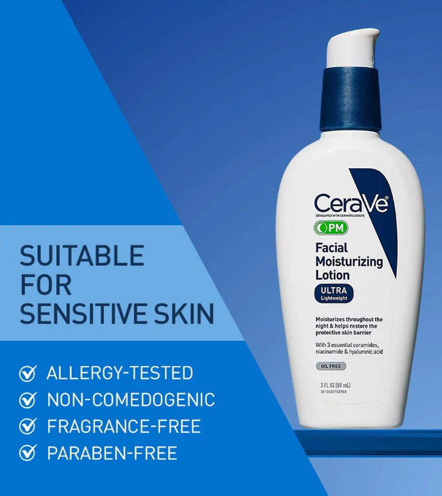 CeraVe PM Facial Moisturizing Lotion 89ml | Ultra Lightweight Oil-Free Night Face Moisturizer