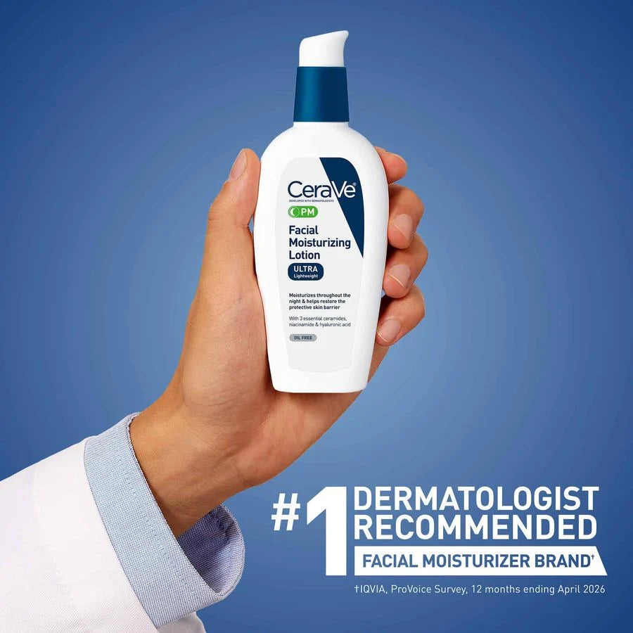 CeraVe PM Facial Moisturizing Lotion 89ml | Ultra Lightweight Oil-Free Night Face Moisturizer