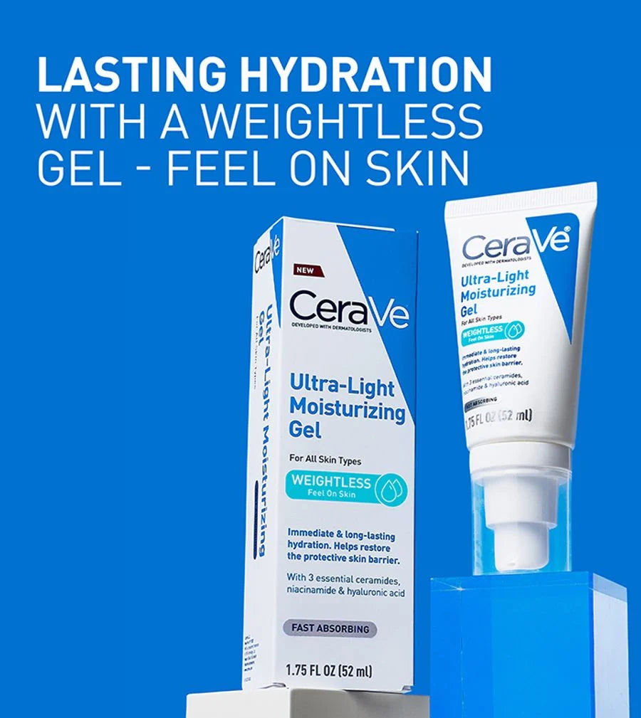 CeraVe Ultra-Light Moisturizing Gel with Ceramides & Hyaluronic Acid for All Skin Types – 52ml