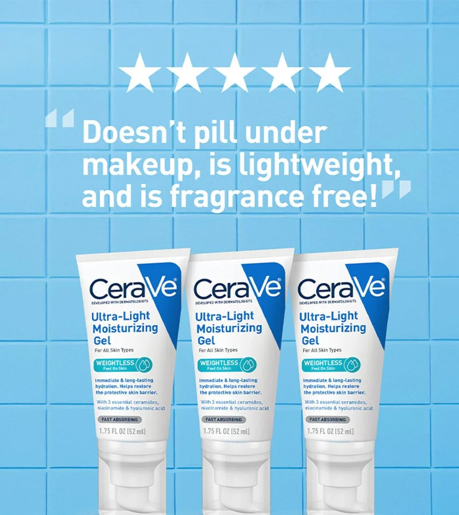 CeraVe Ultra-Light Moisturizing Gel with Ceramides & Hyaluronic Acid for All Skin Types – 52ml