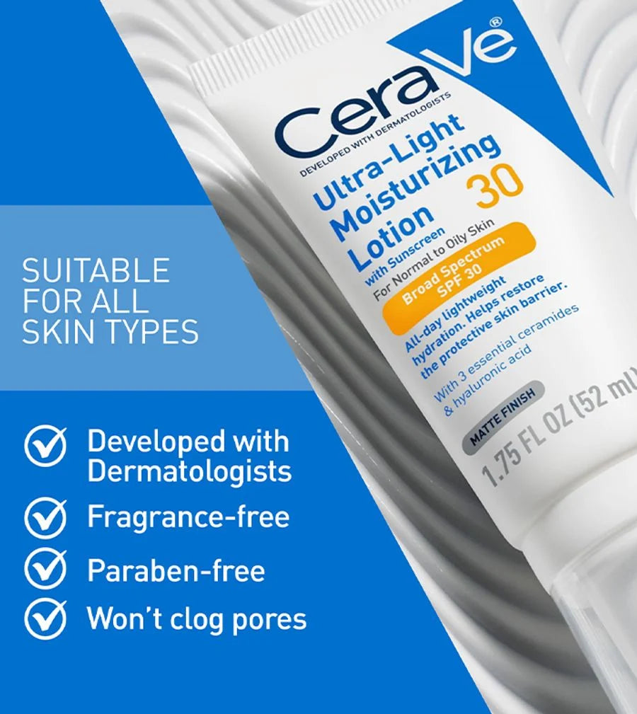CeraVe Ultra-Light Moisturizing Lotion SPF 30 with Sunscreen for Normal to Oily Skin – 52ml